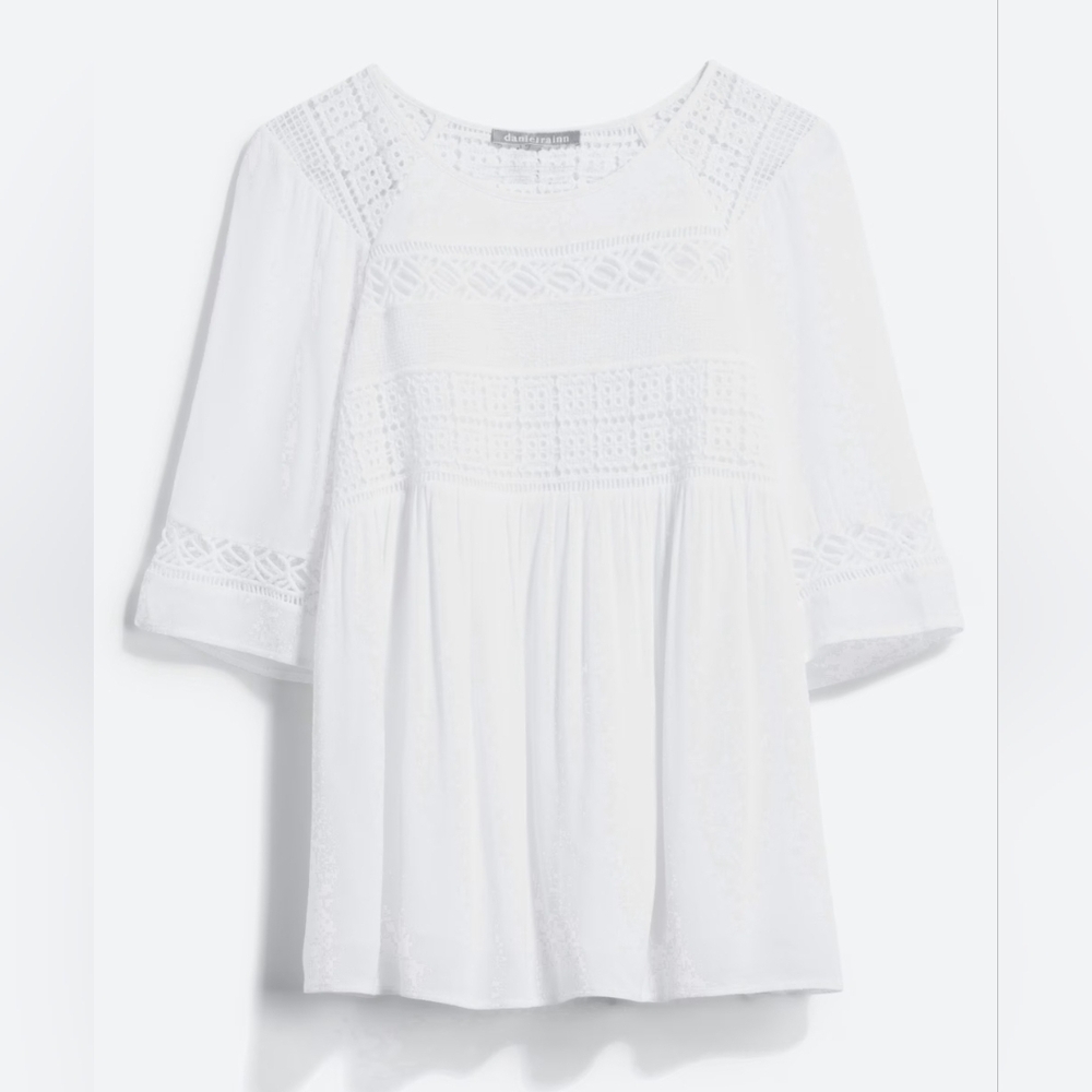 Pale Sky Crochet Babydoll White Top | Size Small